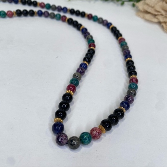 Vintage Natural Polished Multi Stone Beaded Solid Necklace 15.5" Long - Picture 7 of 8